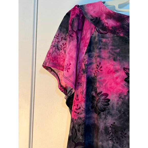 VTG Y2K Fairy Grunge Blouse 18/20W Pink Black Floral Velvet Burnout Whimsigoth - Picture 5 of 7